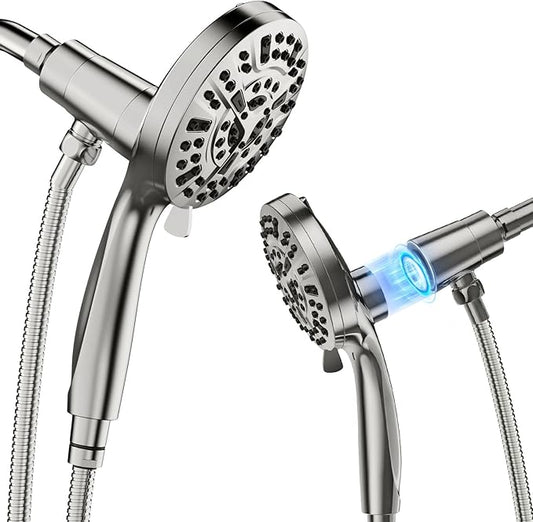 Magnetic Handheld Shower Brushed Nickel,High-Pressure 10-Mode Shower Head with Magnetic Guidance Docking System,Stainless Steel Hose