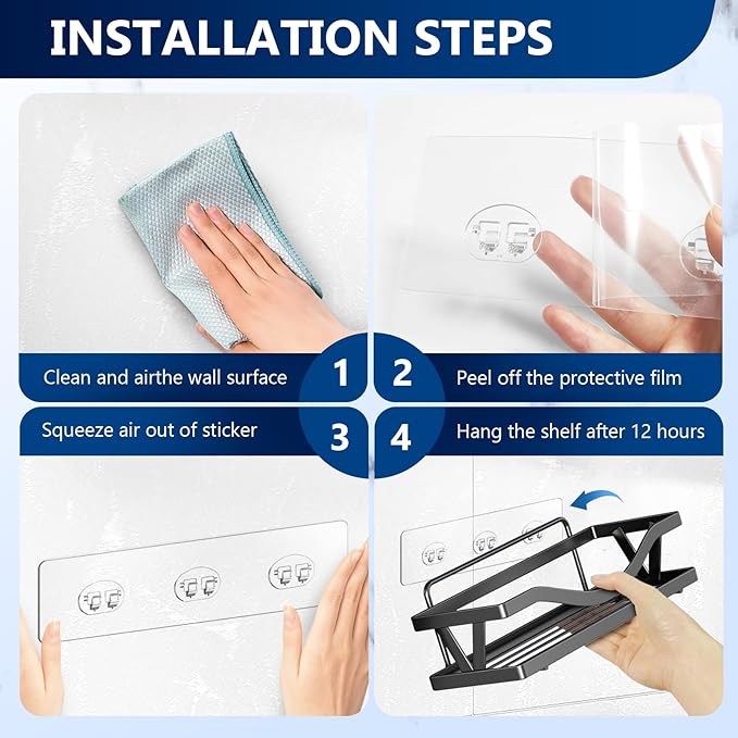 DSJIFGEW Shower Caddy Adhesive Replacement Stickers - 6 Pack No Drilling Shower Caddy Adhesive Strips, Strong Adhesive Hooks for Shower Caddy Bathroom Storage Shelves and Kitchen Racks & Soap Holder