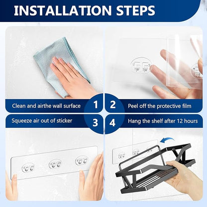 14 Pack Shower Caddy Adhesive Replacement, Strong Adhesive Hooks for Shower Caddy, Shower Shelf Adhesive No Drilling, for Bathroom Storage Shelves and Kitchen Racks & Soap Holder