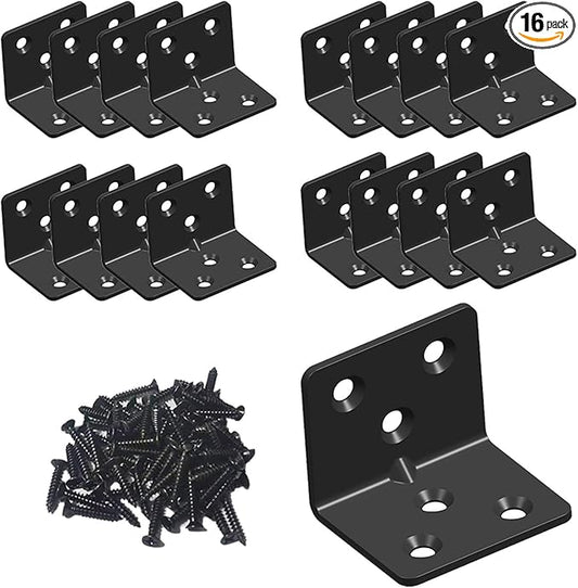 Black Stainless Steel Shelf Bracket,Joint Right Angle Bracket,L Shape Heavy Duty Metal Corner Brace Shelf Supporter for Wood Aufuga (16, 1.5x1.2x1.2)