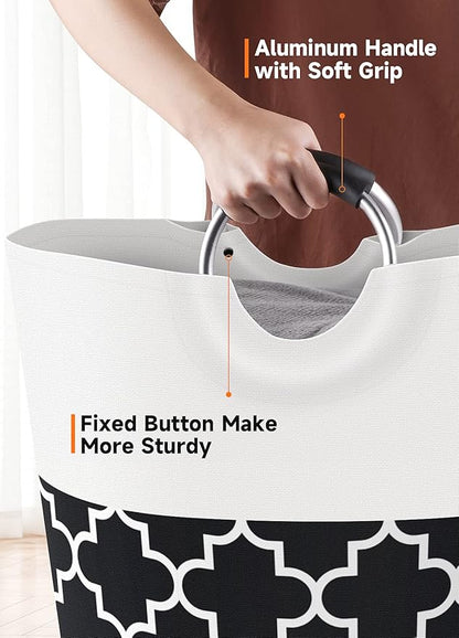 Large Laundry Hampe Basket Washing Bin Clothes Bag Collapsible Tall with Handles Waterproof Travel Bathroom College Essentials Storage for College Dorm, Family (Black) 82L