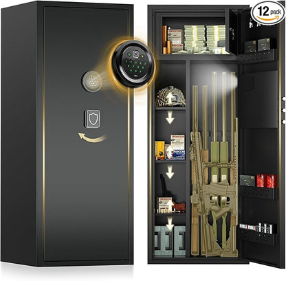 12-15 Gun Safe for Rifles and Pistols, Gun Cabinets for rifles and shotguns with Digital Keypad and Alarm Mode, Easy Assembly Rifle Safe for Home with Internal Lockable Box & Removable Shelves