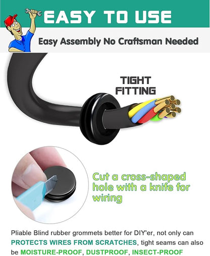 Rubber Grommet Kit 200 Pack - 7 Sizes Firewall Rubber Hole Plugs - Automotive, Home Improvement Cord Pipe Wire Organization