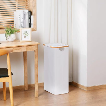 Slim Laundry Basket with Lid, Narrow Dirty Clothes Hampers for Laundry with Handle, Skinny Laundry Bin for Laundry Room, Dorm, Bedroom and Bathroom, 19.8 Gallon (75L) White