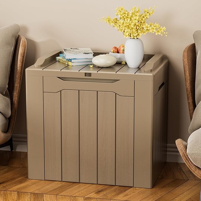 YESHOMY 30 Gal Plastic Storage Bins with Lid Stackable Box Organizers for Living Room, Office, Dorm, 1 Pack, Light Brown
