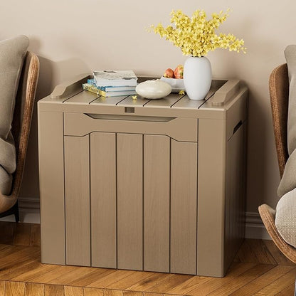 YESHOMY 30 Gal Plastic Storage Bins with Lid Stackable Box Organizers for Living Room, Office, Dorm, 1 Pack, Light Brown