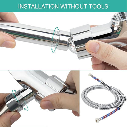 Adjustable Handheld Shower Head Holder and Hose- Premium ABS Bracket- 360 Degree Rotatable Brass Ball：Arm Mount and Hose Connector- Easy Install and Replacement Parts(Chrome Holder and Hose)