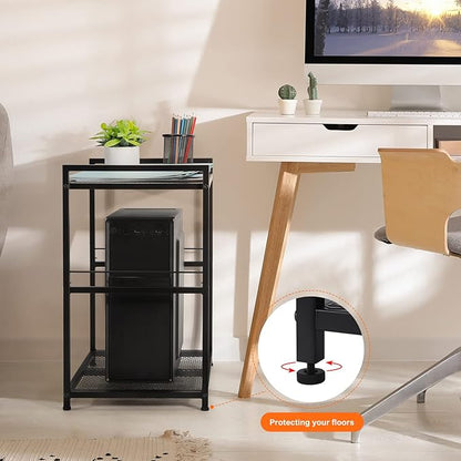 OYEAL Computer Tower Stand, PC Tower Stand Metal Rolling Cart Holds up to 40lbs, 2 Tier Mobile Printer Stand with Storage Under Desk for Home & Office, Black