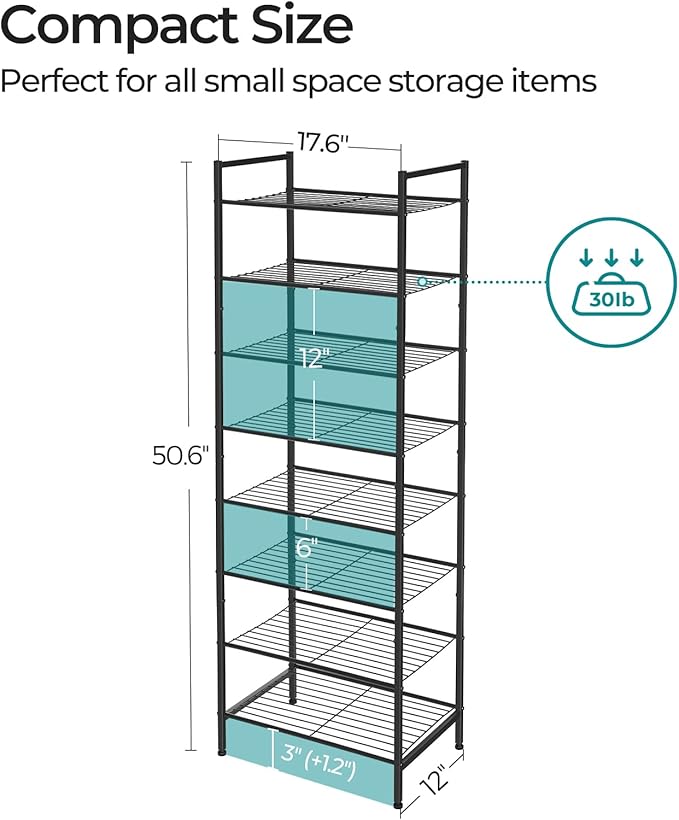SONGMICS Narrow Shoe Rack, Sturdy 8 Tier Metal Tall Shoe Rack Shelf, Slim Shoe Storage Organizer for Closet Entryway Small Spaces, Vertical Shoe Stand Tower for 18 Pairs Shoes, Easy Assembly, Black