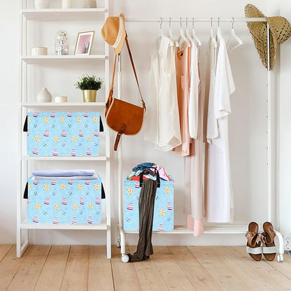 KUNRO Bunny Easter Eggs Basket Storage Basket Gift Shelf Basket Storage Bin, Nursery Basket Organizer Box for With Handles for Room Deco