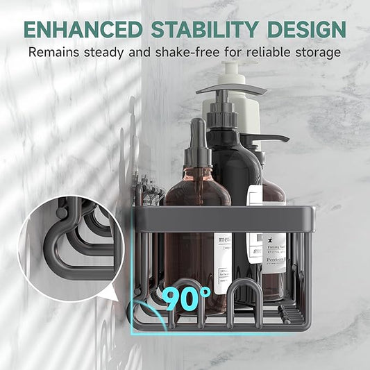 Veken Rustproof & Waterproof Shower Caddy 6-Pack, No Drilling Adhesive Shelves Rack with Soap Holder, Large Capacity Bathroom Organizers and Storage, Wall-Mounted Kitchen & Home Decor, Dark Grey