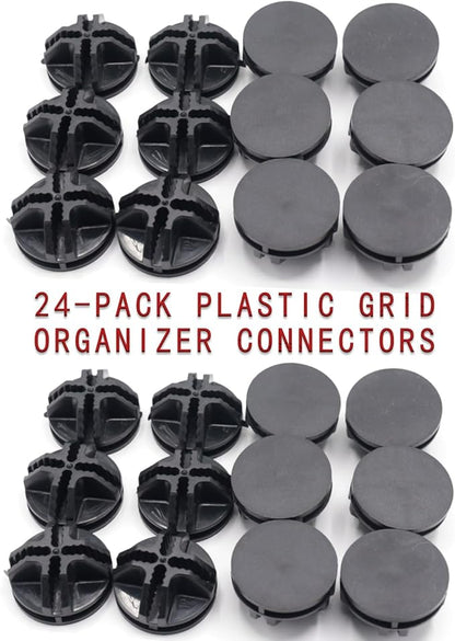 24-Pack Plastic Grid Organizer Connectors for Modular Closet Storage and Metal Grid Shelving Units, Black Wire Cube Connectors with 1.42" OD and 0.16" ID Perfect Fit