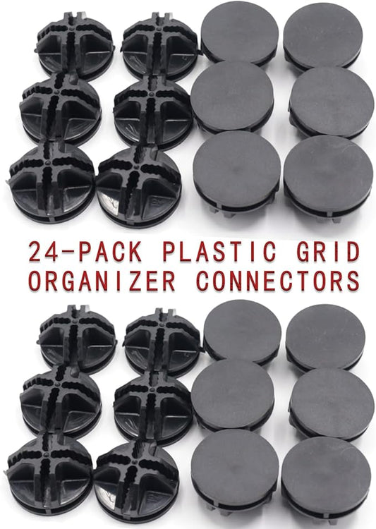 24-Pack Plastic Grid Organizer Connectors for Modular Closet Storage and Metal Grid Shelving Units, Black Wire Cube Connectors with 1.42" OD and 0.16" ID Perfect Fit