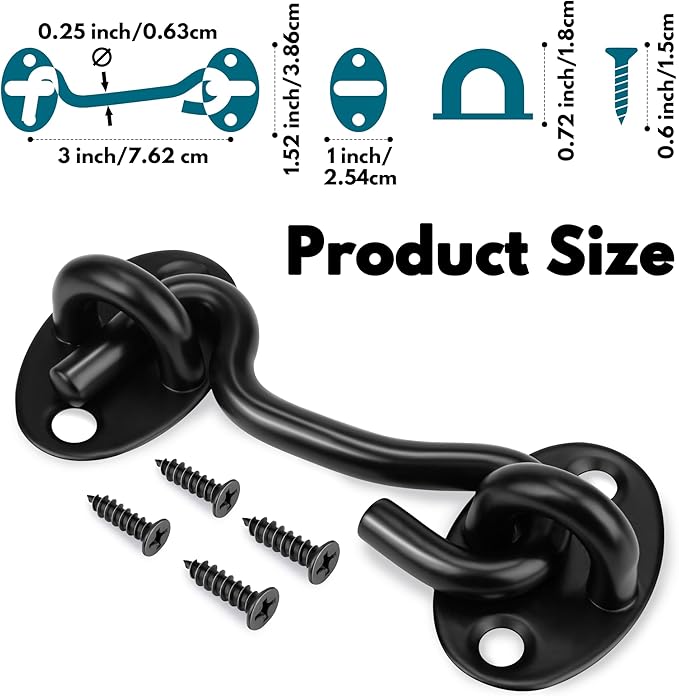Rainspire (2 Pack) 3 Inch Privacy Hook and Eye Latch for Barn Door, Stainless Steel Gate Latch Barn Door Lock Cabin Hooks for Gate Shutters Window Slide Barn Shed Cabinet Bathroom, Black