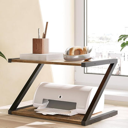 Desktop Printer Stand, 2-Tier Printer Table with Storage Shelf, Under Desk Printer Stand for Office, Open Organizer Shelf, Easy Assembly, Rustic Brown PS02BR