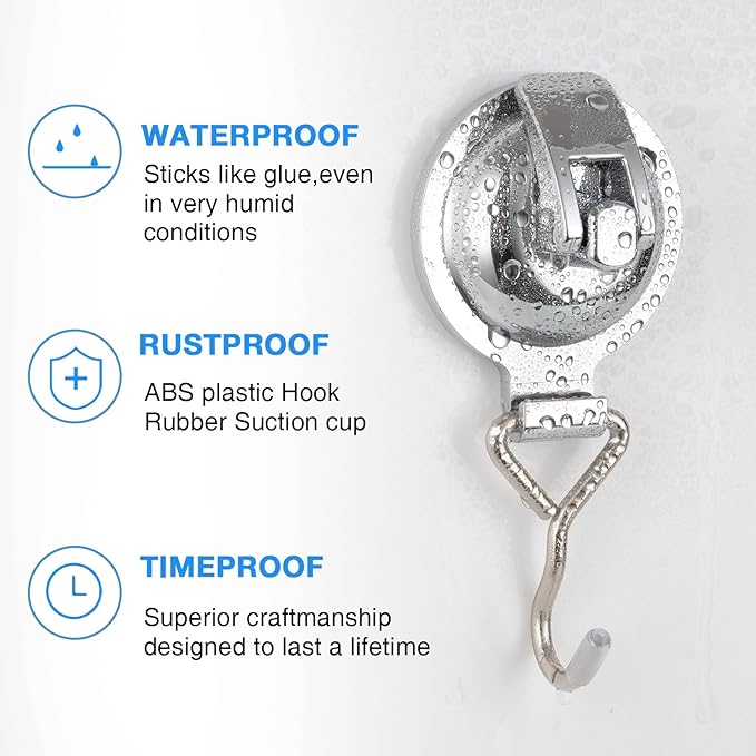 Heavy Duty Vacuum Wreath Cup Adhesive Hook，Hanging 13 lbs Robe Towel Hooks, Super Suction for Kitchen，Bathroom and Restroom (Round Silver, 2Pack)