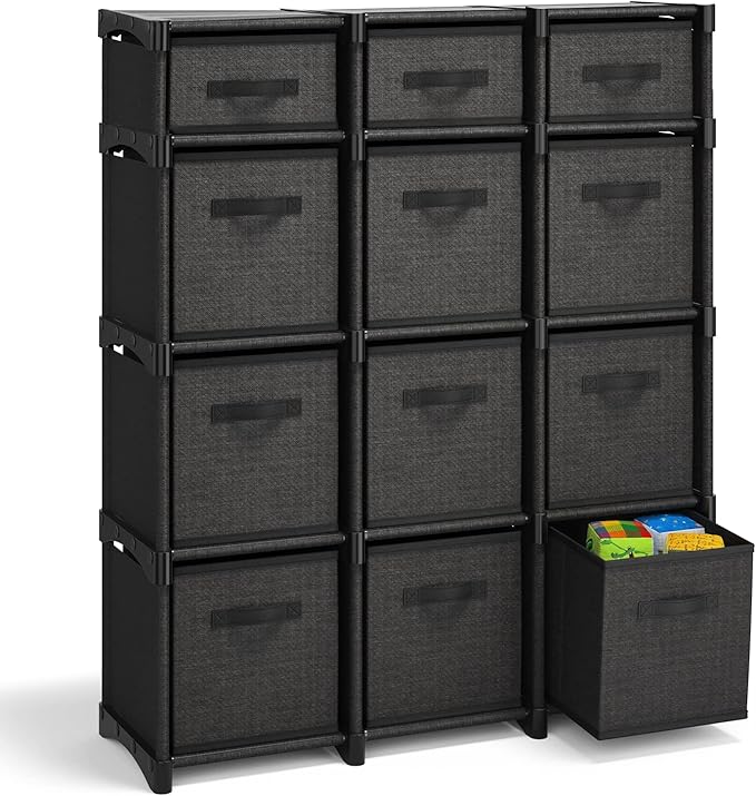 Black DIY Cube Organizer Shelf - Fabric Storage Cubes, Sturdy Cubbies for Bedroom, Playroom and More