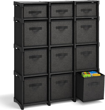Black DIY Cube Organizer Shelf - Fabric Storage Cubes, Sturdy Cubbies for Bedroom, Playroom and More