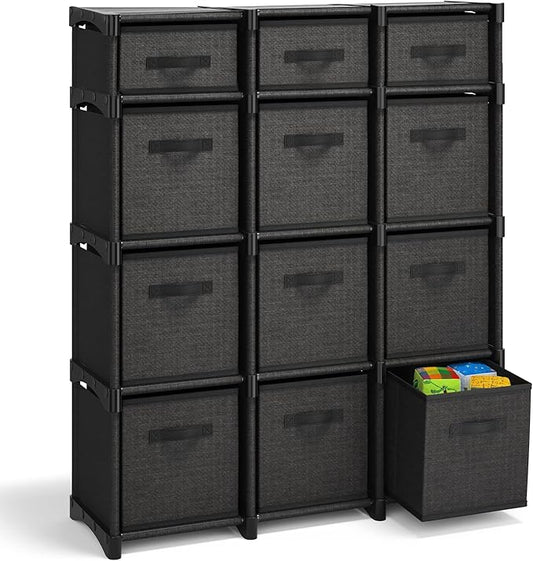 Black DIY Cube Organizer Shelf - Fabric Storage Cubes, Sturdy Cubbies for Bedroom, Playroom and More