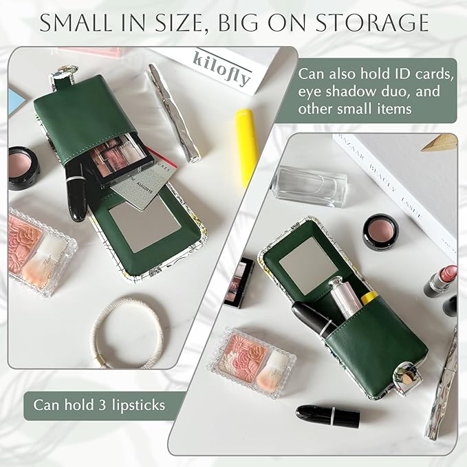 kilofly Genuine Leather Double Lipstick Case Cosmetic Makeup Holder + Gift Box