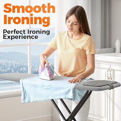 APEXCHASER Ironing Board, Compact Iron Board with Silicon Mat, Foldable Ironing Board with Heat Resistant Cover, 7 Height Adjustable, Space Saver Iron Board,13x43 Solid Grey