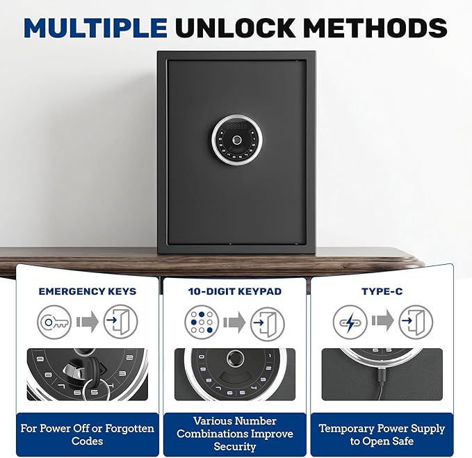 BlackSmith Home Biometric Safe 2.0 Cubic Feet Auto-Open Large Fingerprint Safe with Touchscreen Keypad Triple Alarm Security Safe Removable Shelf for Documents, Jewelry & Valuables