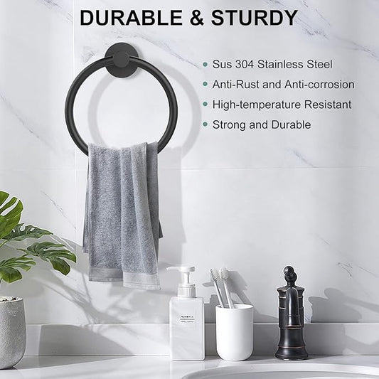 SetSail Towel Holder for Bathroom Wall Matte Black Towel Ring Stainless Steel Hand Towel Holder 4 Packs Towel Hanger for Bath, Kitchen