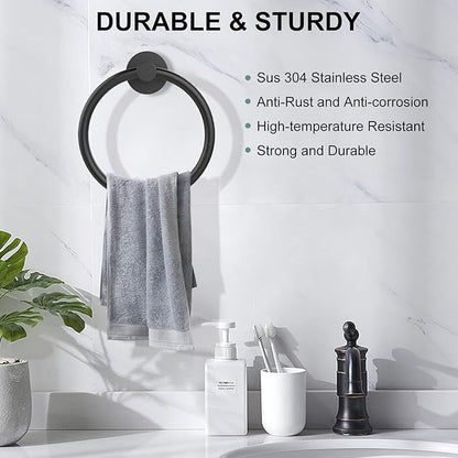 SetSail Towel Holder for Bathroom Wall Matte Black Towel Ring Stainless Steel Hand Towel Holder Heavy Duty Towel Hanger for Bathroom, 3 Packs