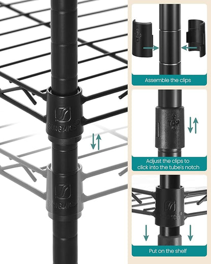 SONGMICS 5-Tier Bathroom Shelf, Storage Rack for Small Space, with 5 PP Shelf Liners, Removable Hook, Extendable Design, Ink Black and Rustic Brown ULGR023B02