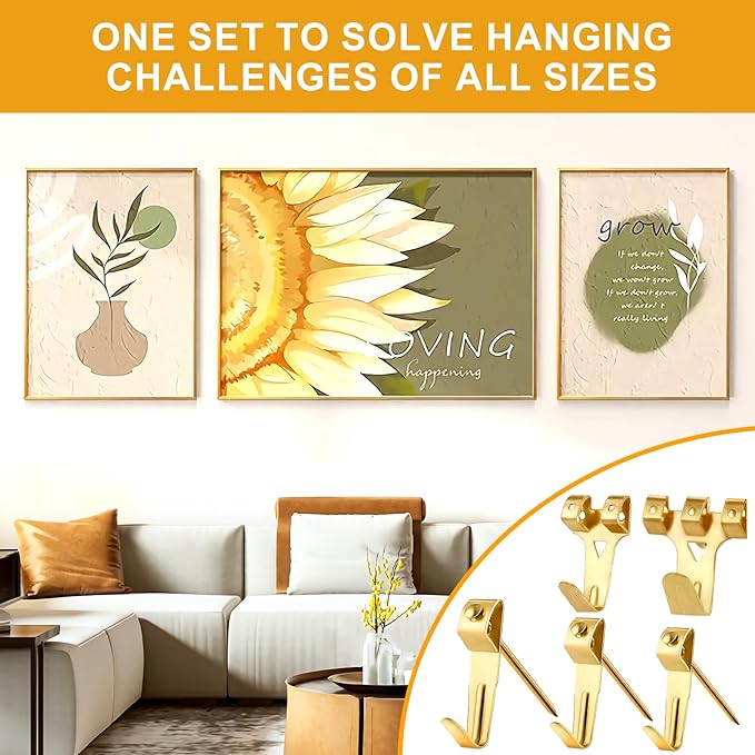 KURUI 303Pcs Picture Hanging Kit, Picture Hangers Assorted Kit with Heavy Duty Picture Hanging Hooks/Hardware Nails/Sawtooth/Wire/D Rings/Level, Metal Picture Wall Hooks for Frame Canvas Mounting