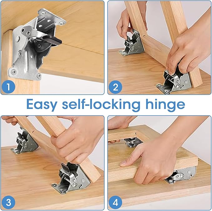 4 Pack Locking Hinge for Folding Leg Brackets,Heavy Duty Folding Brackets 90 Degree Self Locking Folding Hinge for Table Legs Furniture（Silver）