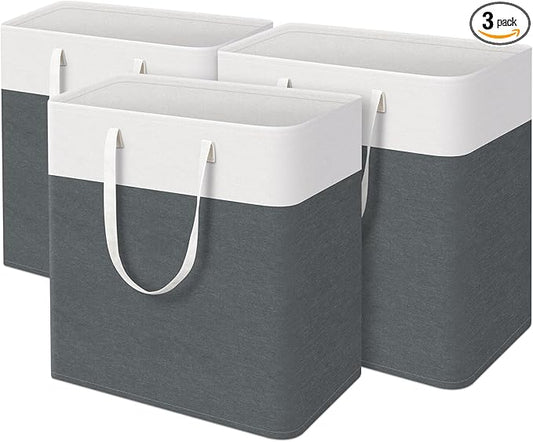 laundry basket 3-Pack, laundry hamper, Hamper with handles, collapsible laundry baskets, Waterproof dirty clothes hamper, Towel Storage for Home or Dorm, 100L-Grey
