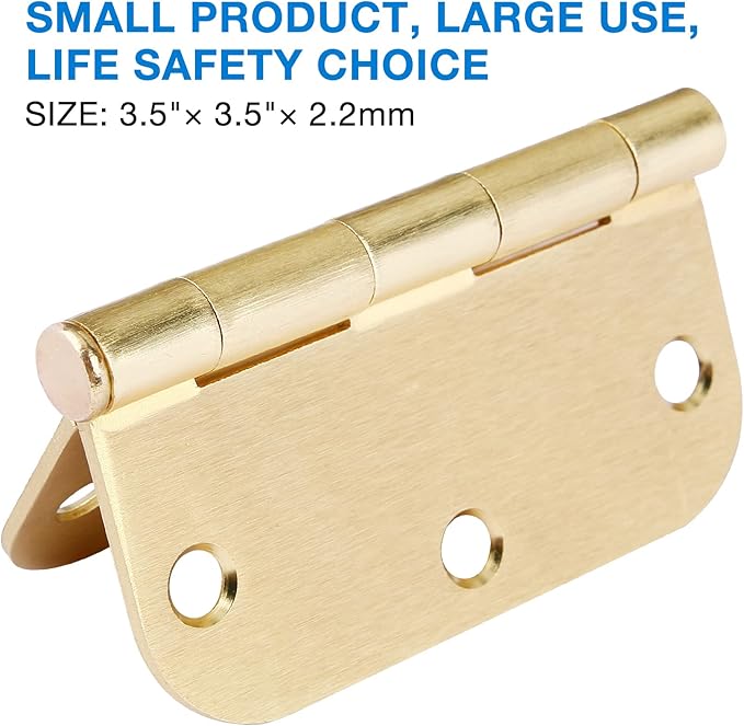 Door Hinges Satin Brass 3.5 Inch x 3.5" Interior Gold Door Hinges for Doors 30 Pack Brushed Brass Door Hinges 3-1/2" Rounded 5/8"Radius Corners Bedroom Residential Standard Indoor Door Hardware Hinge