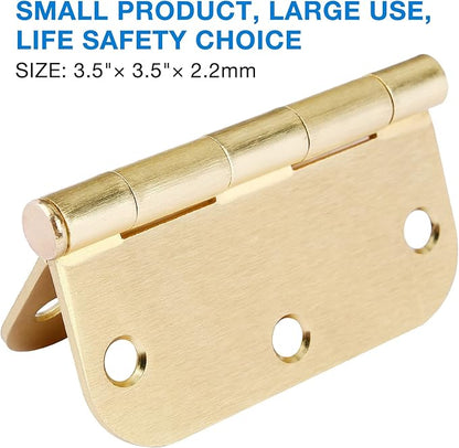 Door Hinges Satin Brass 3.5 Inch x 3.5" Interior Gold Door Hinges for Doors 30 Pack Brushed Brass Door Hinges 3-1/2" Rounded 5/8"Radius Corners Bedroom Residential Standard Indoor Door Hardware Hinge