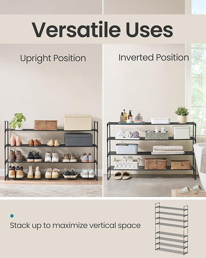 SONGMICS Shoe Rack, 4-Tier Shoe Organizer, Metal Storage Shelf, Upright or Upside Down, for 25-30 Pairs, Stackable, for Entryway, 11.8 x 46.1 x 28.4 Inches, Black ULSA034B01