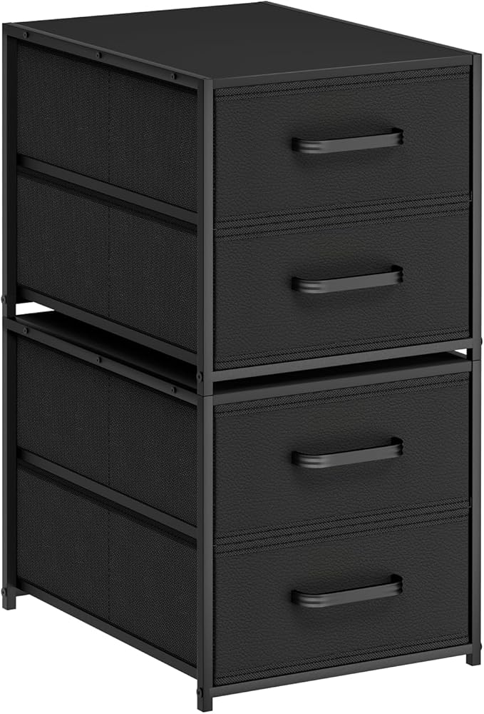 Stackable Storage Drawers - 2 Tier Closet Drawers, Closet Organizer with Metal Handles, Night Stand with Collapsible Bins, Fabric Dresser for Bedroom, Dorm, Office, Black, 2 Pack