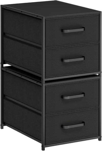 Stackable Storage Drawers - 2 Tier Closet Drawers, Closet Organizer with Metal Handles, Night Stand with Collapsible Bins, Fabric Dresser for Bedroom, Dorm, Office, Black, 2 Pack
