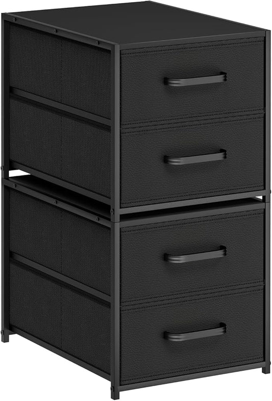 Stackable Storage Drawers - 2 Tier Closet Drawers, Closet Organizer with Metal Handles, Night Stand with Collapsible Bins, Fabric Dresser for Bedroom, Dorm, Office, Black, 2 Pack
