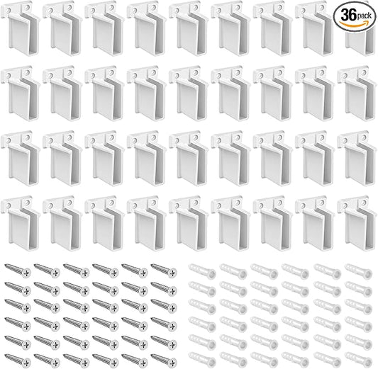 Dreyoo 36 Pack Wire Shelf End Bracket, White Plastic Closet Shelves Brackets, Wall Mount Brackets for Shelves Closet, Screws Included