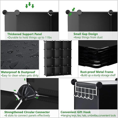 C&AHOME Cube Storage Organizer, 12-Cube Shelves Units, Closet Cabinet, DIY Plastic Modular Book Shelf, Ideal for Bedroom, Living Room, Office, 36.6" L x 12.4" W x 48.4" H Black SHS3012B