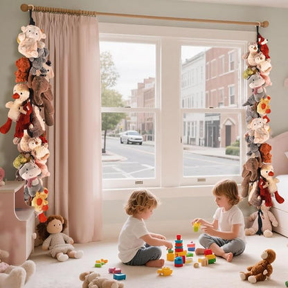 1/2 pcs 80" Cotton Hanging Storage Chain For Stuffed Animals Storage with 20 Metal Clips, Stuffed Animal Organizer Chain for Wall Corner Nursery Play Room, Black