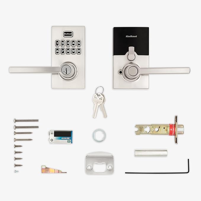 Kwikset SmartCode 917 Keypad Keyless Entry Contemporary Residential Electronic Lever Lock Deadbolt Alternative with Halifax Door Lever and SmartKey Security, Satin Nickel