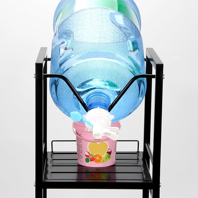 5 Gallon Water Bottle Pour and Store System, 3-Tier Jug Holder With Valve Dispenser, Detachable Bottle Holder With Storage Shelve Rack for Home Office Organization