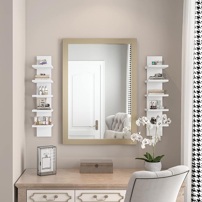 5 Tier Wall Shelves White, Vertical Column Shelf Floating Storage Home Decor Organizer Tall Tower Design Utility Shelving Bedroom Living Room, 30.7, 31