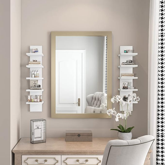 5 Tier Wall Shelves White, Vertical Column Shelf Floating Storage Home Decor Organizer Tall Tower Design Utility Shelving Bedroom Living Room, 30.7, 31
