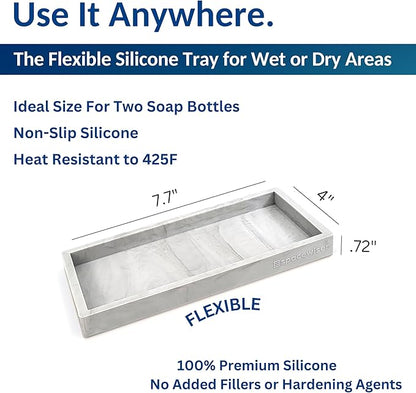 Countertop and Vanity Tray - Small 7.7” Silicone Tray for Soap Dispenser Bottles, Sponge Holder for Kitchen Sink Caddy Organizer, Bathroom Trays, Dish Soap Holder for Kitchen Counter, Keys