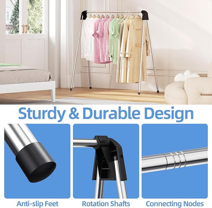 APEXCHASER Clothes Drying Rack Foldable, 55 Inch Laundry Rack Indoor Outdoor with Travel Friendly Design, Collapsible for Home, Camping, RV Use, Sliver
