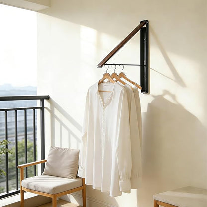 Clothes Drying Rack Wall Mounted for Laundry, Retractable & Foldable Clothes Hanger, Indoor Outdoor Wall Dryer Rack Organization for Dorm, Closet, Apartment, Balcony, Laundry, Rv, Walnut