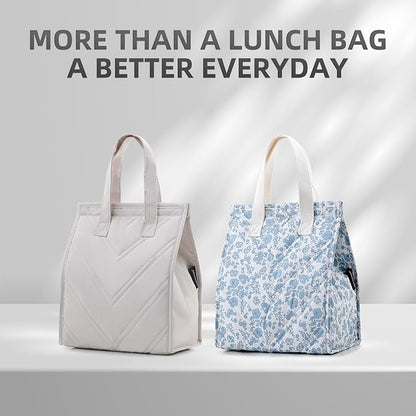 TELLUMO Lunch bag, Insulated Lunch Bag for Women Men Large Lunch Box Container Reusable Leakproof Tote for Office, Work, School, Beach or Travel (Q- BlueFlower)