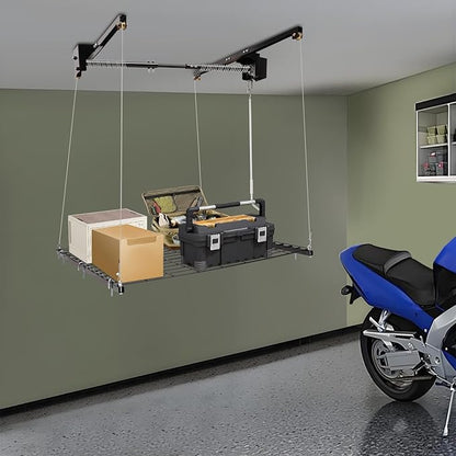 Garage Lifting Storage Rack, 300lbs Adjustable Overhead Garage Storage Rack Heavy-duty 4x4 FT Garages Ceiling Storage Lift Max. Adjustable Height 79in (Satin Black 300Lbs)